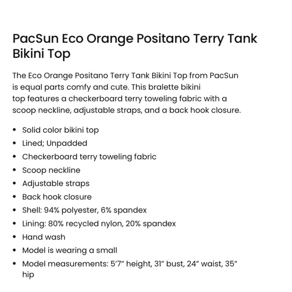 PacSun Eco Orange Positano Terry Tank Bikini - Picture 11 of 11
